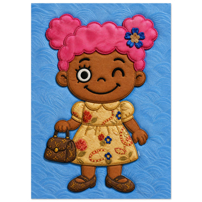 Pink Pigtails Museum-Quality Quilted-Style Matte Paper Poster