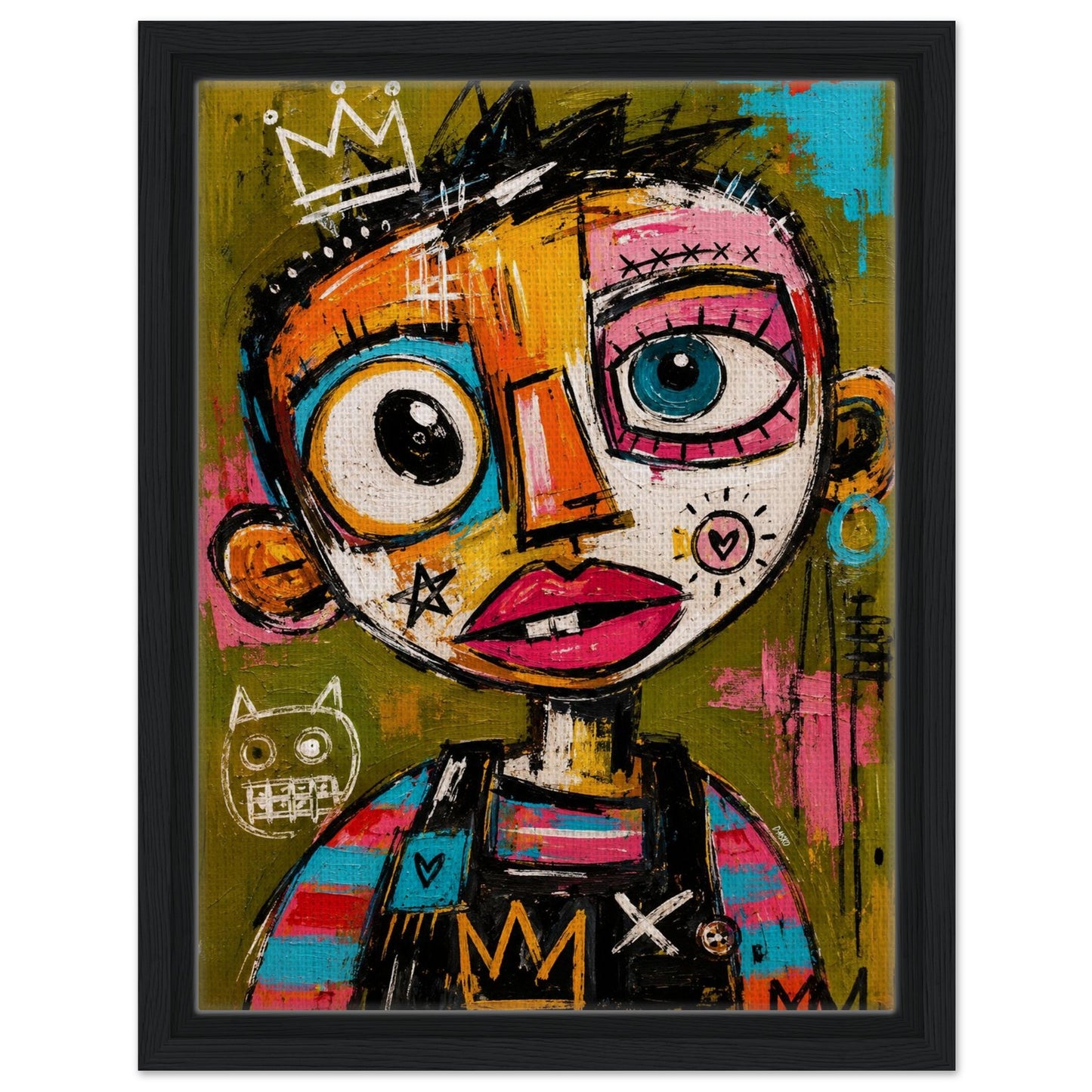 Crowned Rebel Child Framed Canvas Afrocentric Graffiti-Inspired