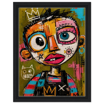 Crowned Rebel Child Framed Canvas Afrocentric Graffiti-Inspired