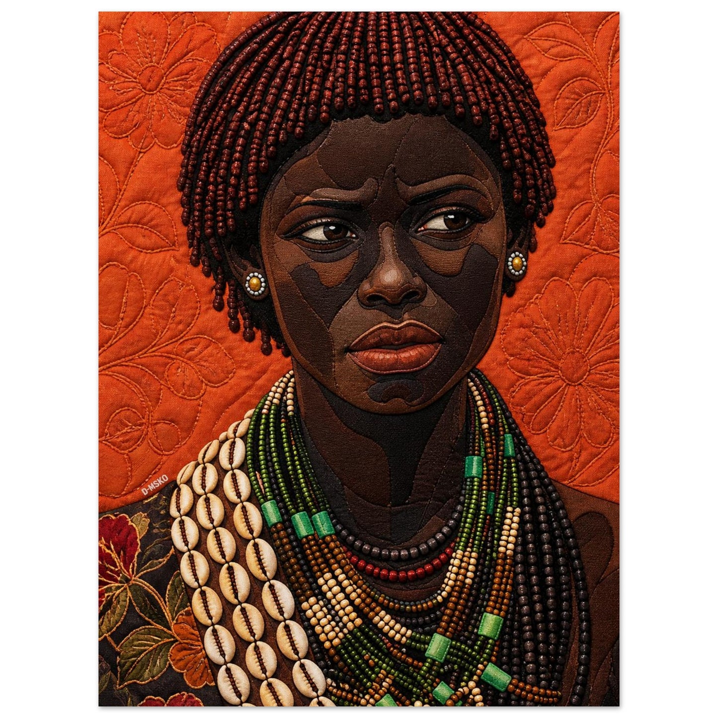 Black Woman Beaded Wall Art Quilted-Style Matte Paper Poster