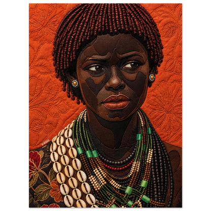 Black Woman Beaded Wall Art Quilted-Style Matte Paper Poster
