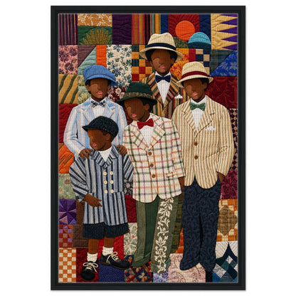 Framed Canvas, Dapper Brothers Black Boys Wall Art, Quilted-Style Vintage canvas