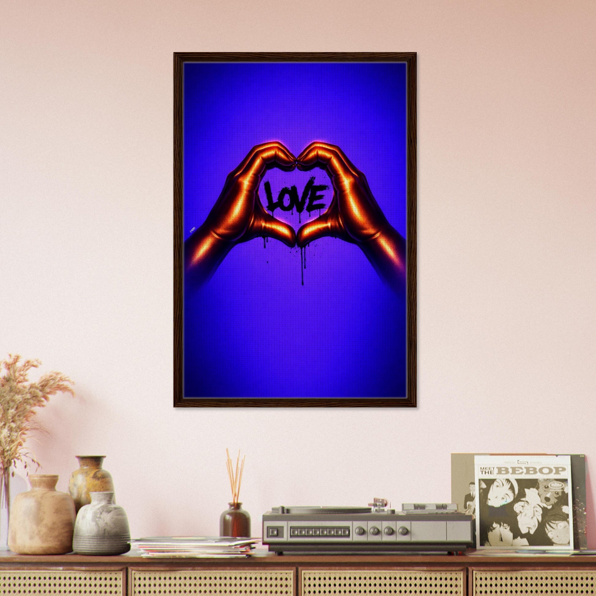 Black Love Hands Neon-Graffiti Pop-Art Framed Canvas