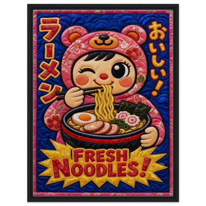 Fresh Noodles Framed Canvas Quilt-Inspired Kawaii-Style