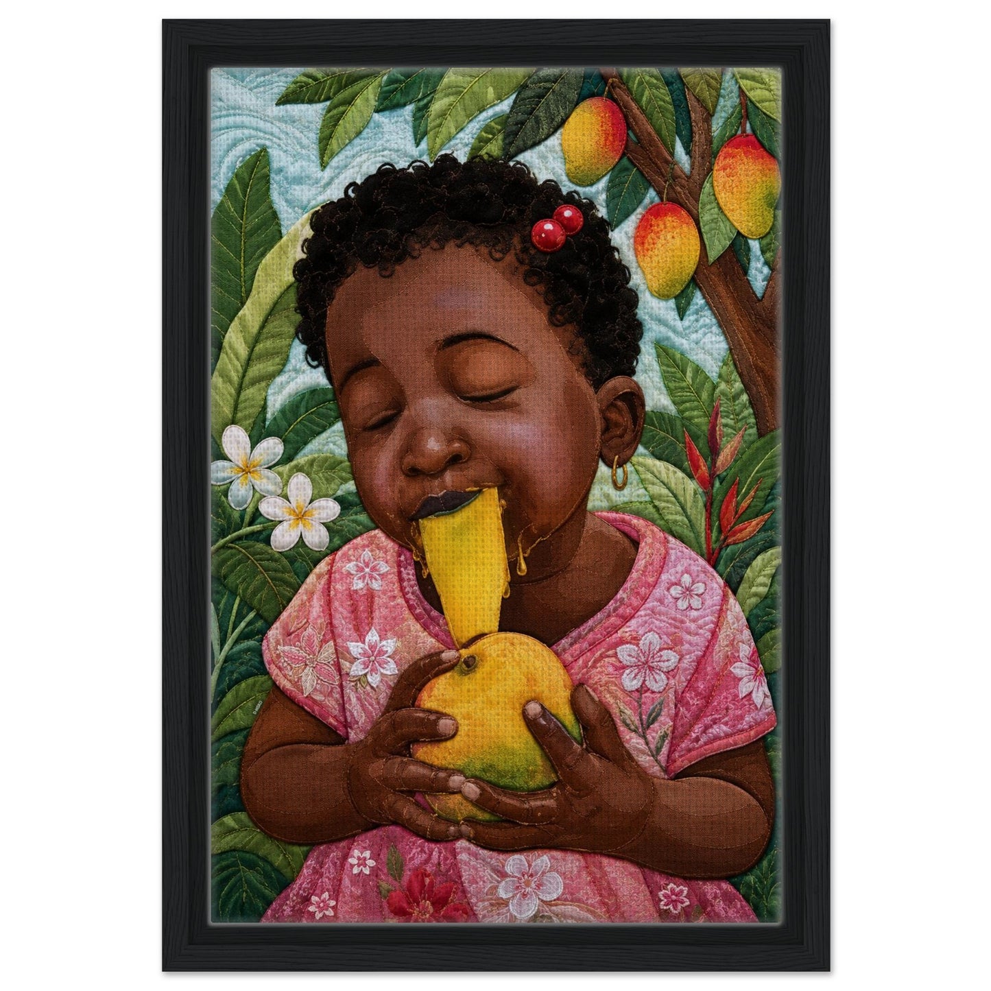 Mango Joy Framed Canvas Quilt-Inspired Tropical - Bisa Butler Style