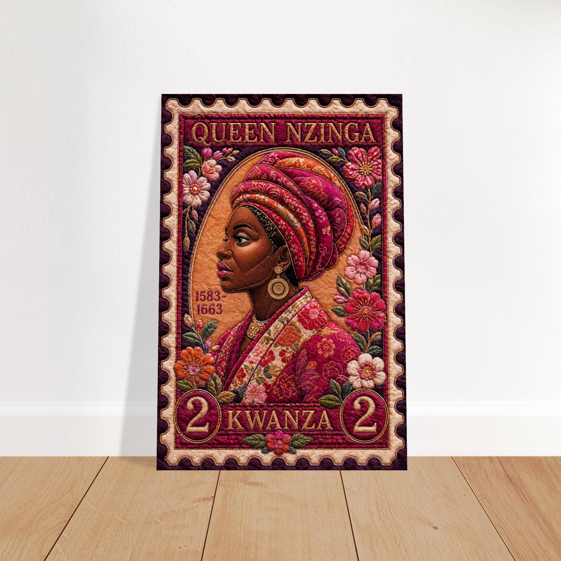 Queen Nzinga Quilt-Inspired Matte Paper Poster in Bisa Butler Style