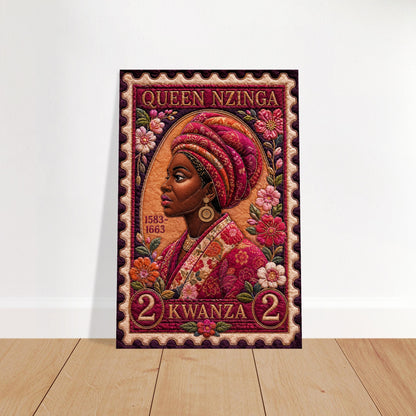 Queen Nzinga Quilt-Inspired Matte Paper Poster in Bisa Butler Style