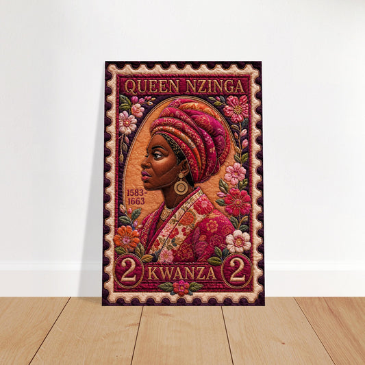 Queen Nzinga Quilt-Inspired Matte Paper Poster in Bisa Butler Style