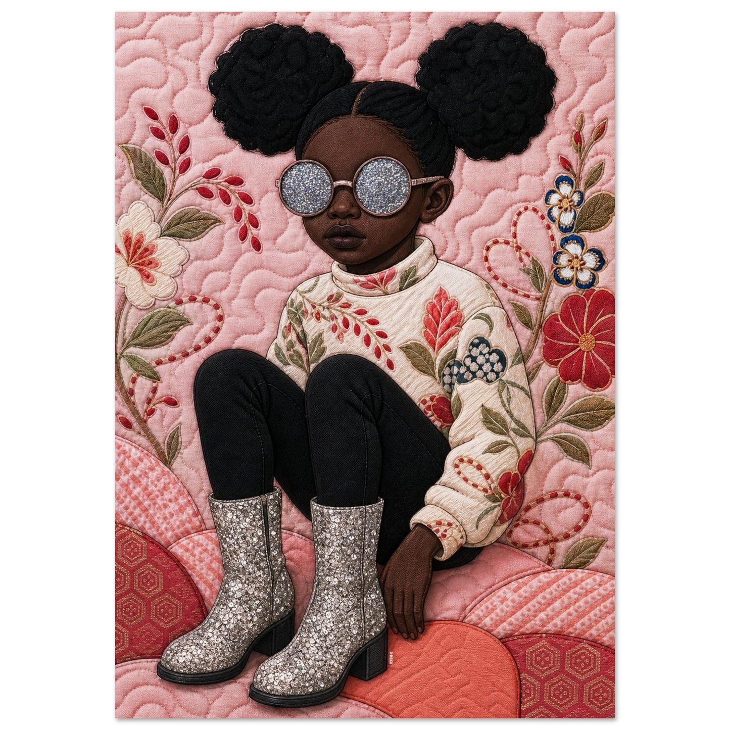Shimmering Gaze Quilted-Style Matte Paper Poster - Bisa Butler Style