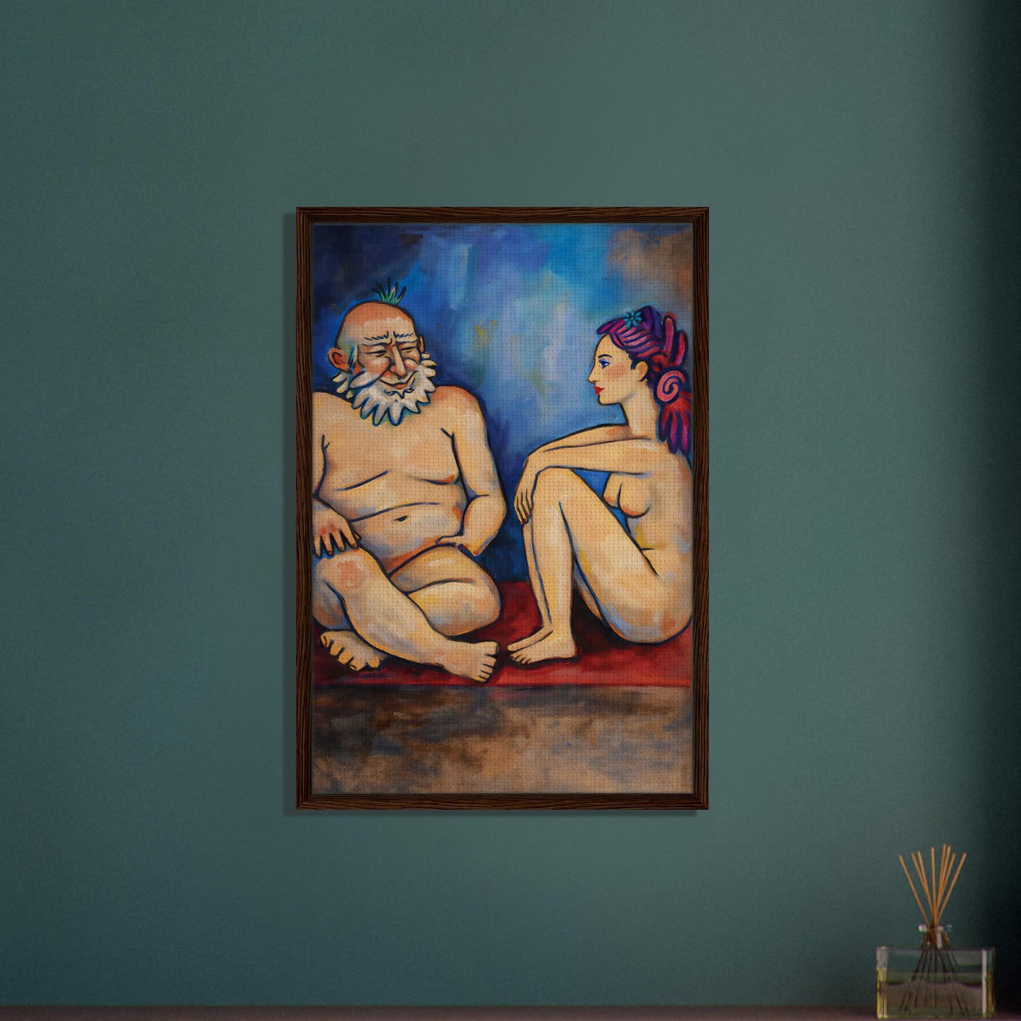 Blue Conversation Framed Canvas Expressionist-Figurative - Picasso Sty
