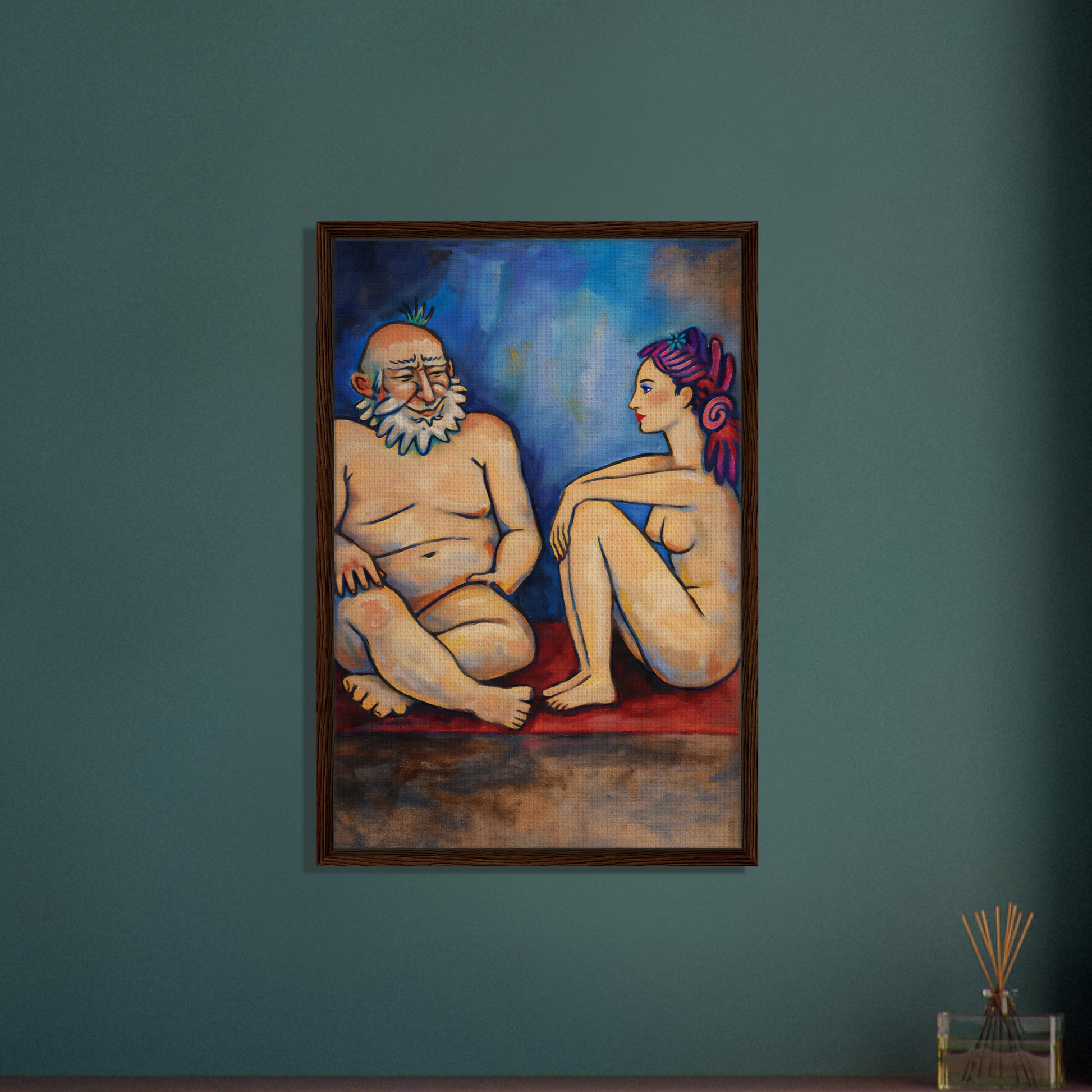 Blue Conversation Framed Canvas Expressionist-Figurative - Picasso Sty