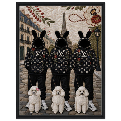 Framed Canvas, Paris Bunny Poodle Crew Quilt-Inspired - Pop Art Style