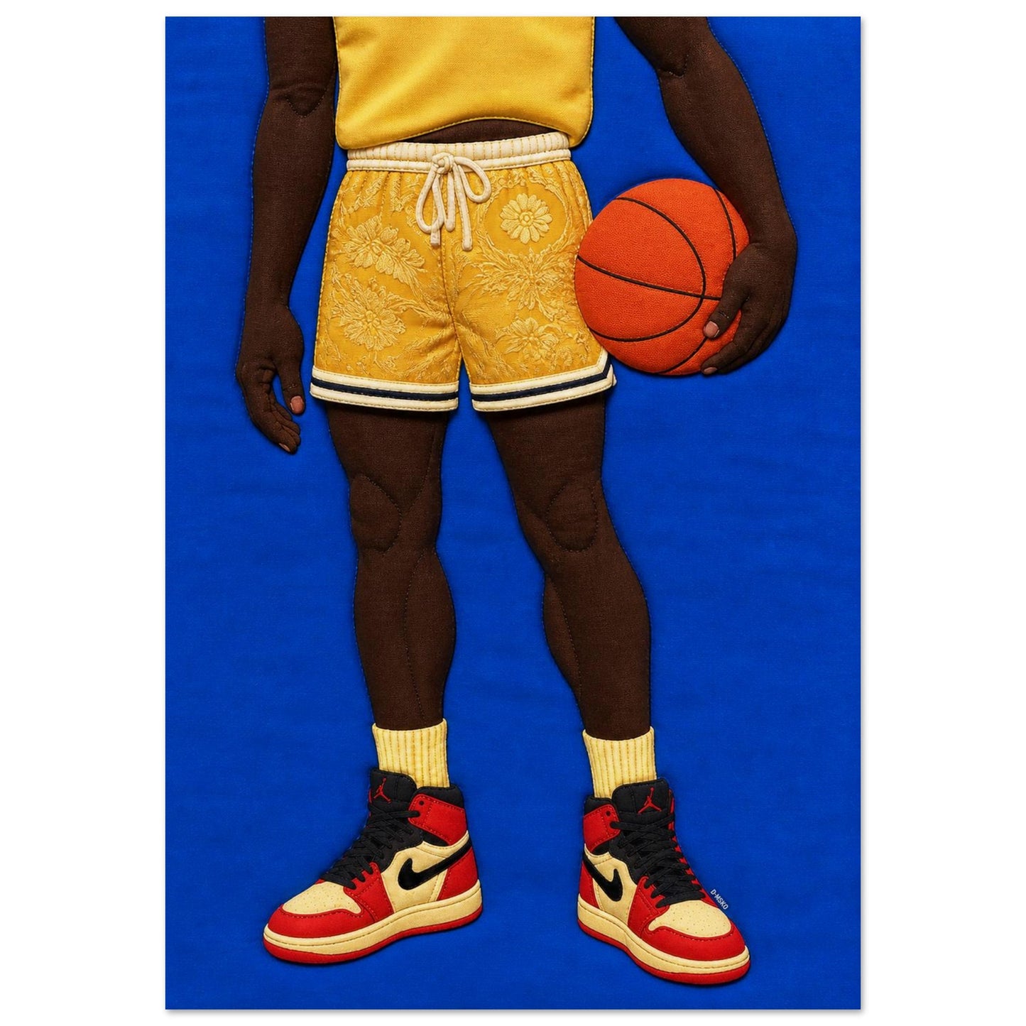 Quilted Style Basketball Textile-Inspired Matte Paper Poster - Pop Art