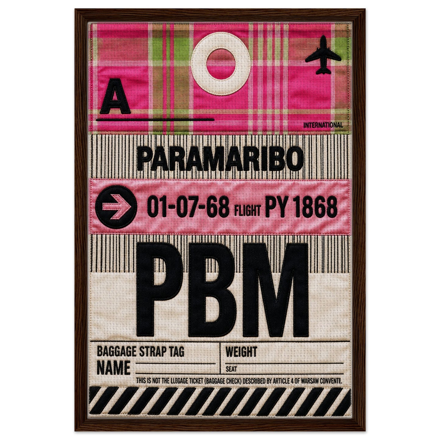Pink Paramaribo PBM Framed Canvas Quilted-Style Airport-Code