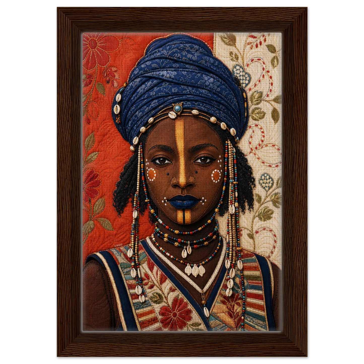 Wadaabe Woman Framed Canvas Quilt-Inspired - Bisa Butler Style