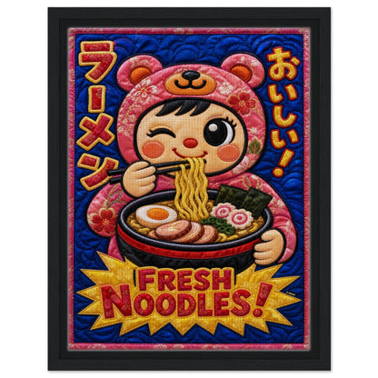 Fresh Noodles Framed Canvas Quilt-Inspired Kawaii-Style