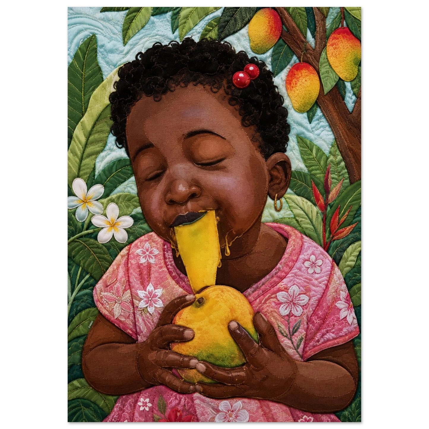 Mango Joy Quilt-Inspired Matte Paper Poster - Bisa Butler Style