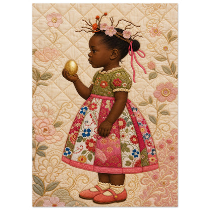 Golden Garden Quilt-Inspired Matte Paper Poster in Bisa Butler's Style