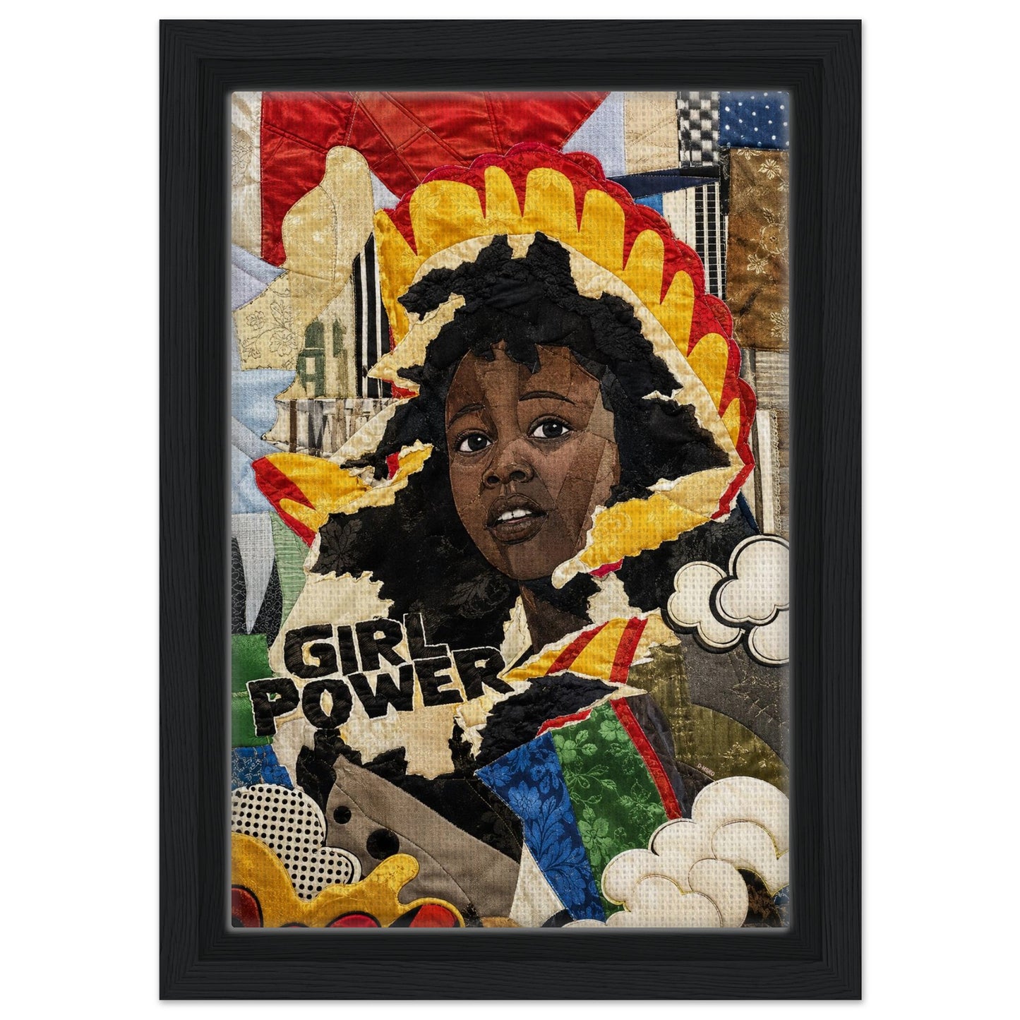 Girl Power Black Girl Framed Canvas Quilt-Inspired Pop-Art