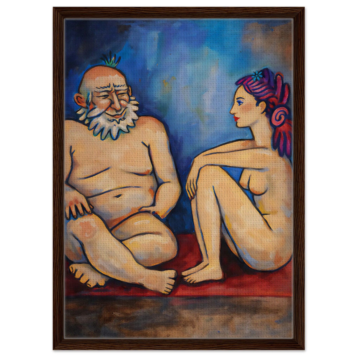 Blue Conversation Framed Canvas Expressionist-Figurative - Picasso Sty