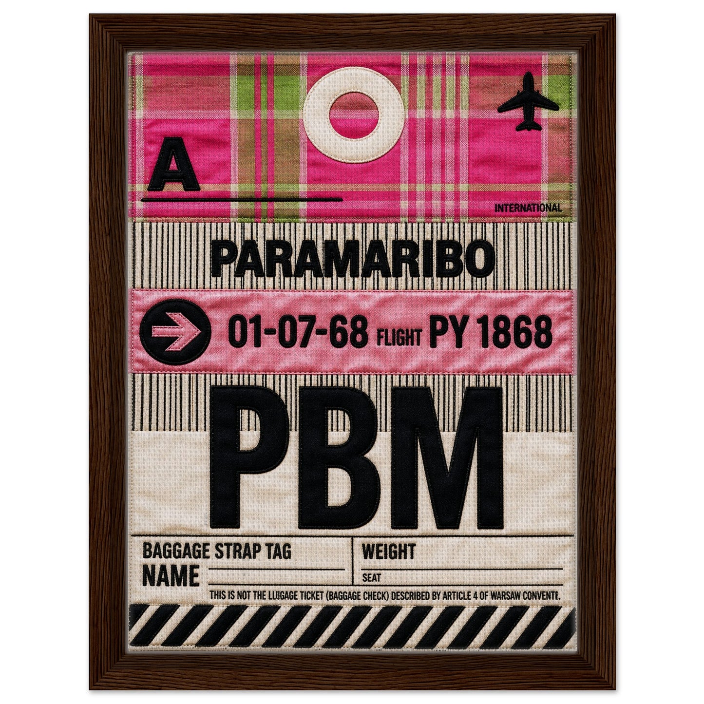 Pink Paramaribo PBM Framed Canvas Quilted-Style Airport-Code