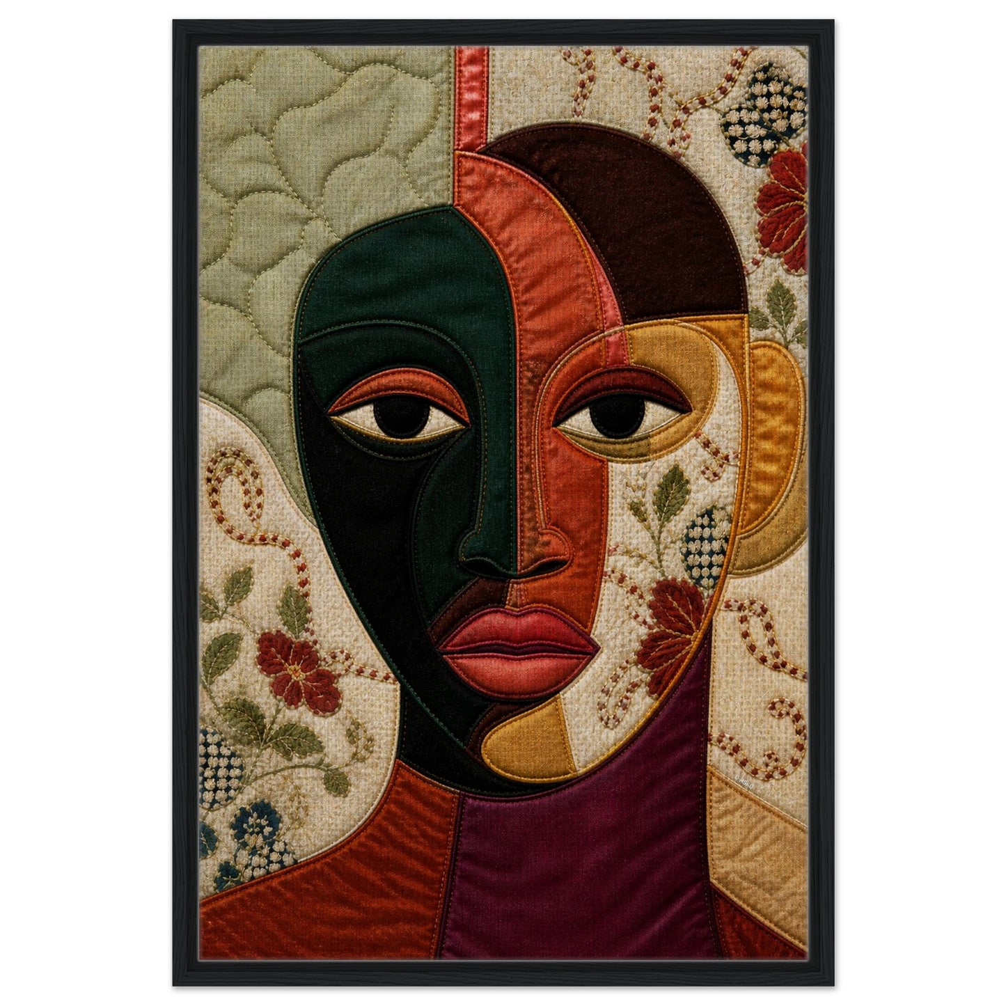 The Divided Gaze Framed Canvas Afrocentric Quilt-Inspired