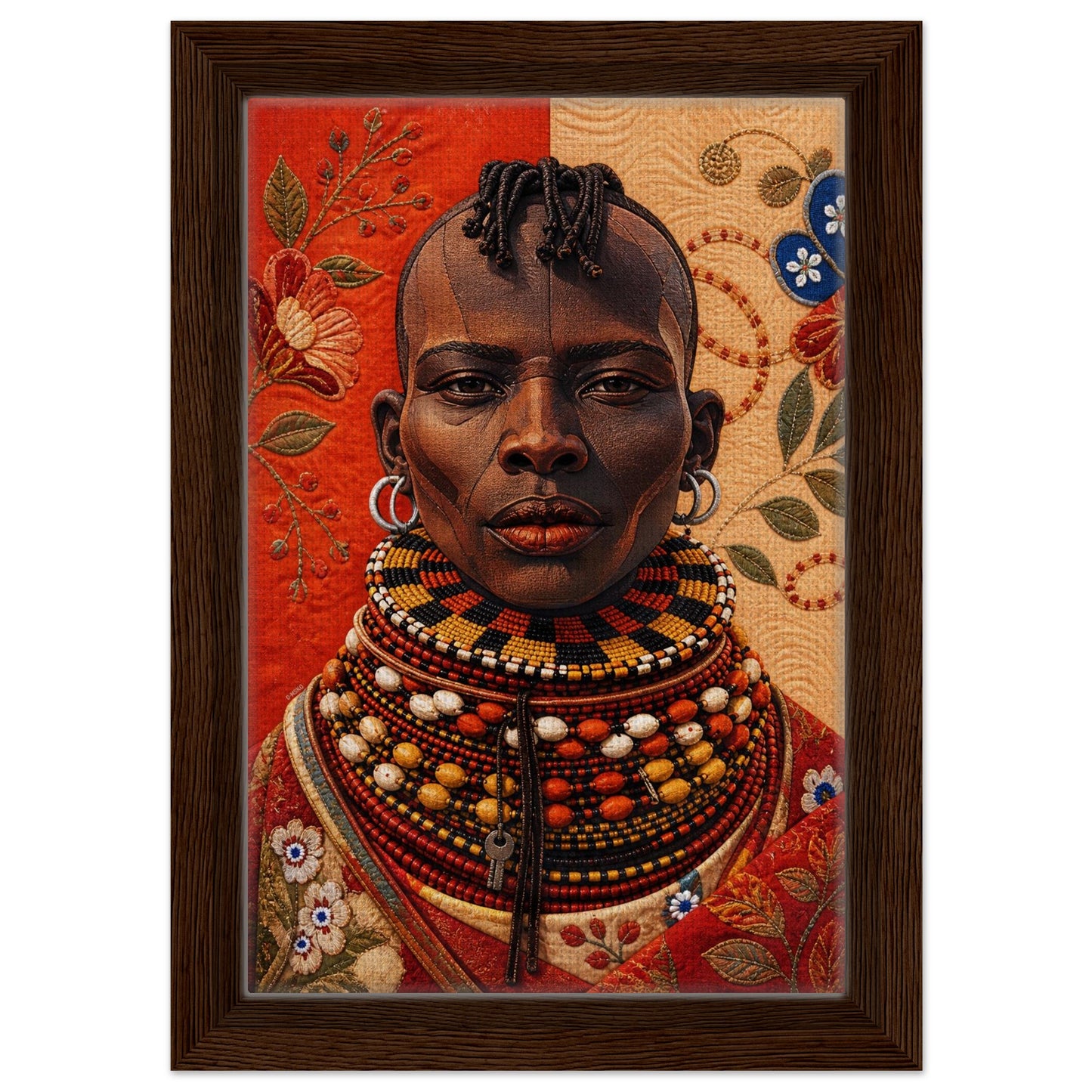 Heritage Black Woman Framed Canvas Quilt-Inspired - Bisa Butler Style