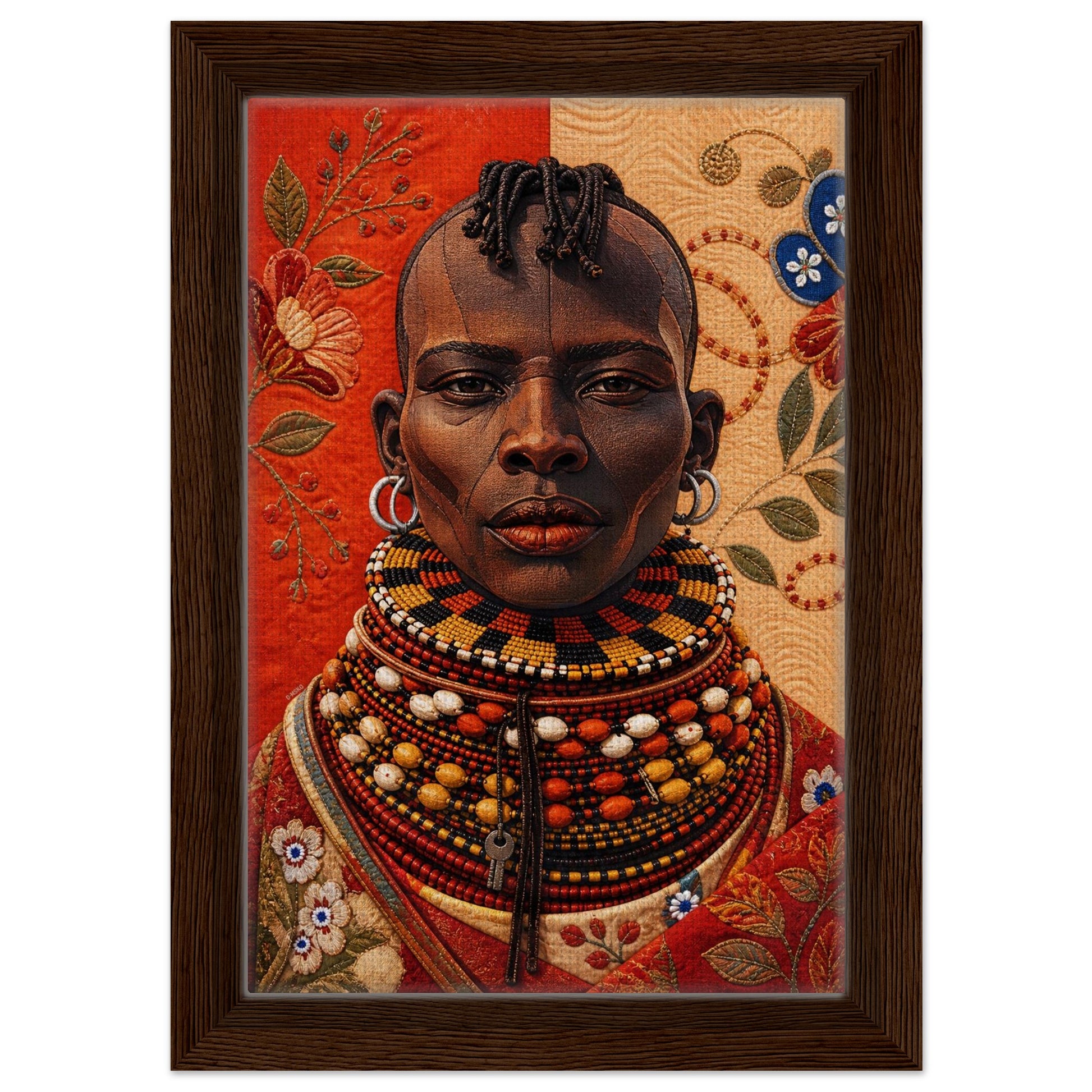 Heritage Black Woman Framed Canvas Quilt-Inspired - Bisa Butler Style