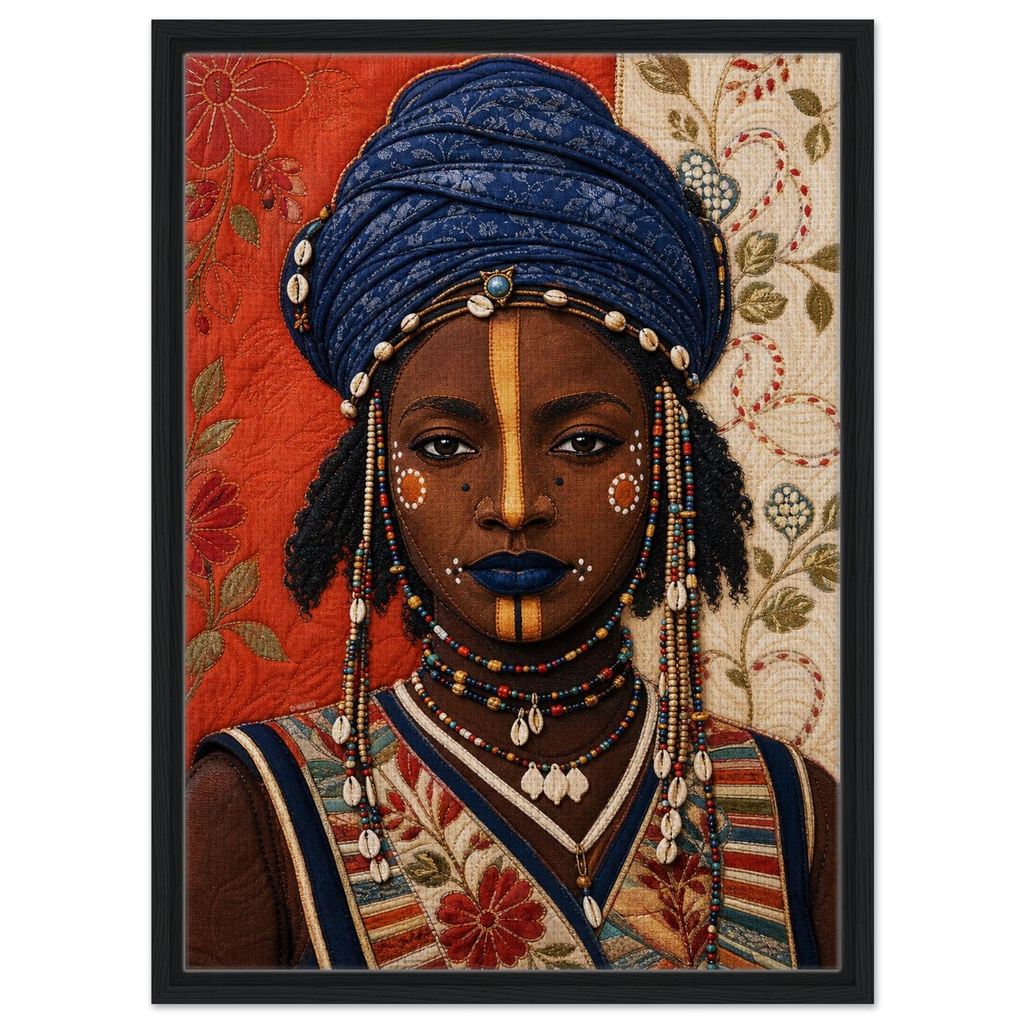 Wadaabe Woman Framed Canvas Quilt-Inspired - Bisa Butler Style