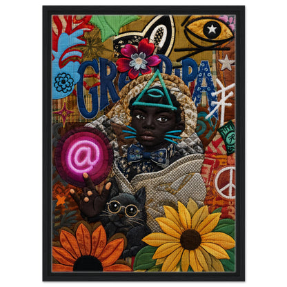 Neon Oracle Black Child Framed Canvas Quilt-Inspired Afrocentric