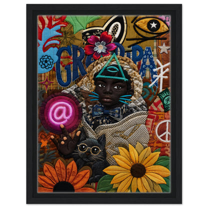 Neon Oracle Black Child Framed Canvas Quilt-Inspired Afrocentric