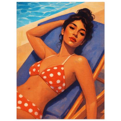 Poolside Muse Retro Pin-up Matte Paper Poster - Pop Art Style