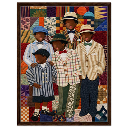 Framed Canvas, Dapper Brothers Black Boys Wall Art, Quilted-Style Vintage canvas