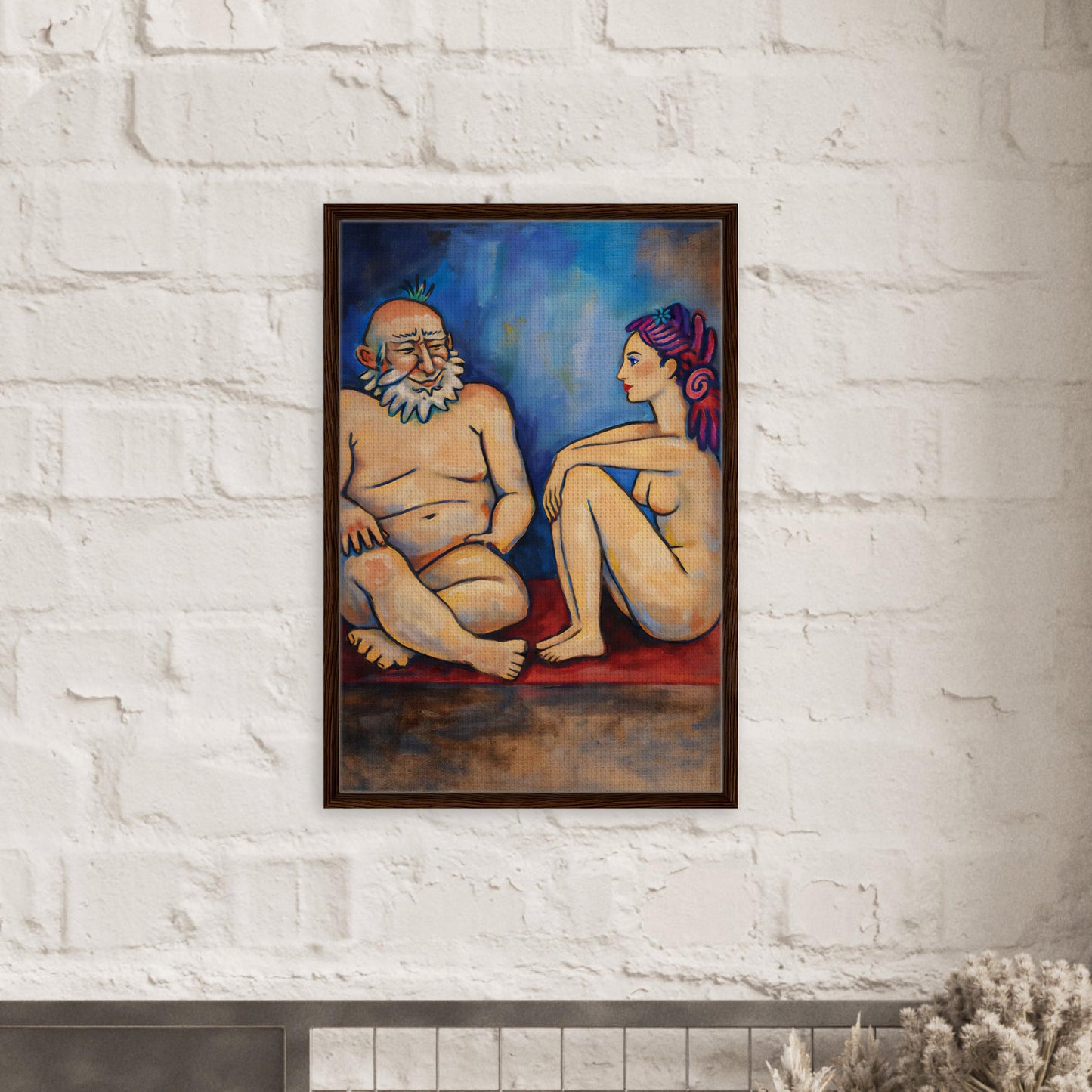 Blue Conversation Framed Canvas Expressionist-Figurative - Picasso Sty