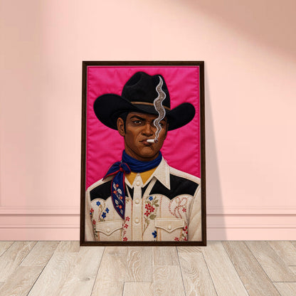 Pink Outlaw Cowboy Framed Canvas Quilt-Inspired Western Portrait