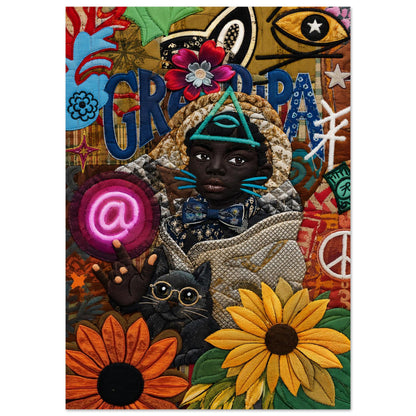 Neon Oracle Black Child Quilt-Inspired Matte Paper Poster - Bisa Butle