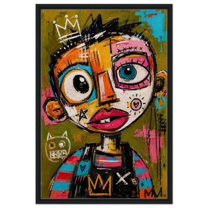 Crowned Rebel Child Framed Canvas Afrocentric Graffiti-Inspired