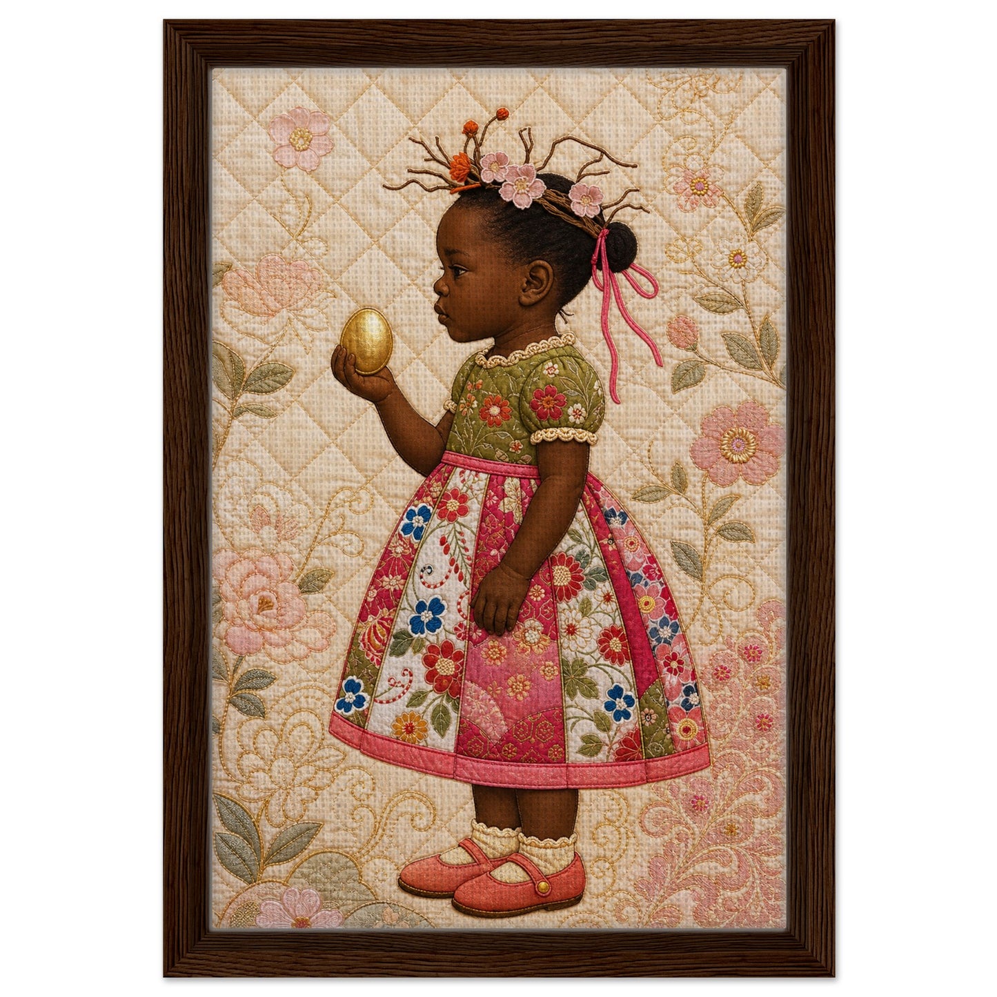 Golden Garden Matte Paper Poster: Quilt-Inspired, in Bisa Butler Style