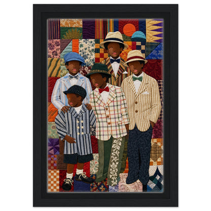 Framed Canvas, Dapper Brothers Black Boys Wall Art, Quilted-Style Vintage canvas