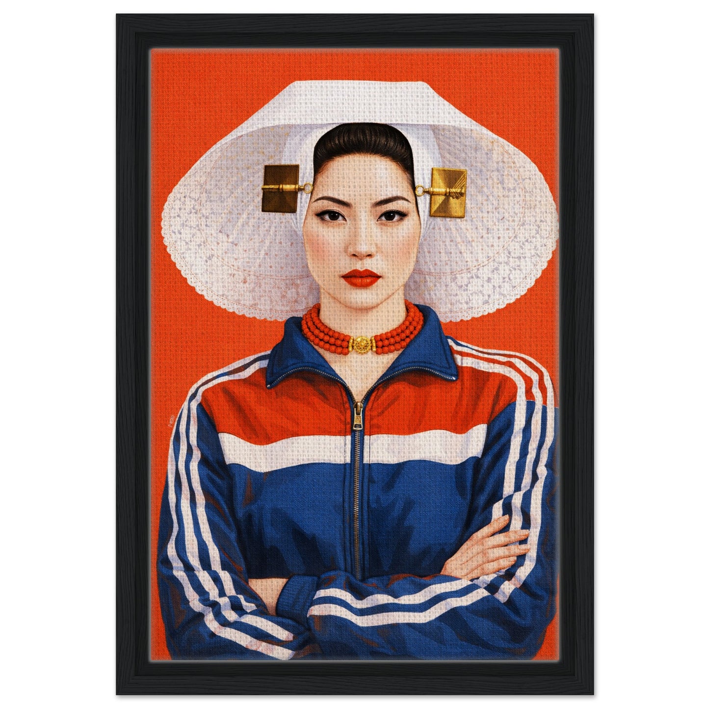 Zeeland Bonnet Dutch Costume Framed Canvas Mixed-Cultural Portrait