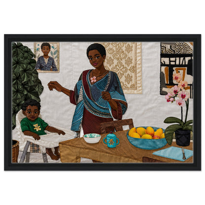 Mother’s Table Quilted-Style Framed Canvas - Bisa Butler Style
