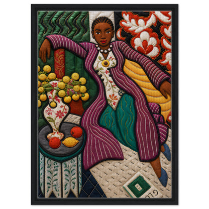 Citrus Lounge Framed Canvas Afrocentric Quilt-Inspired Portrait