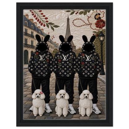 Framed Canvas, Paris Bunny Poodle Crew Quilt-Inspired - Pop Art Style