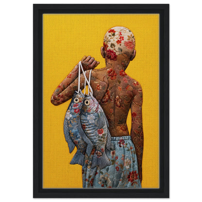 Golden Catch Framed Canvas Quilt-Inspired Folk-Art