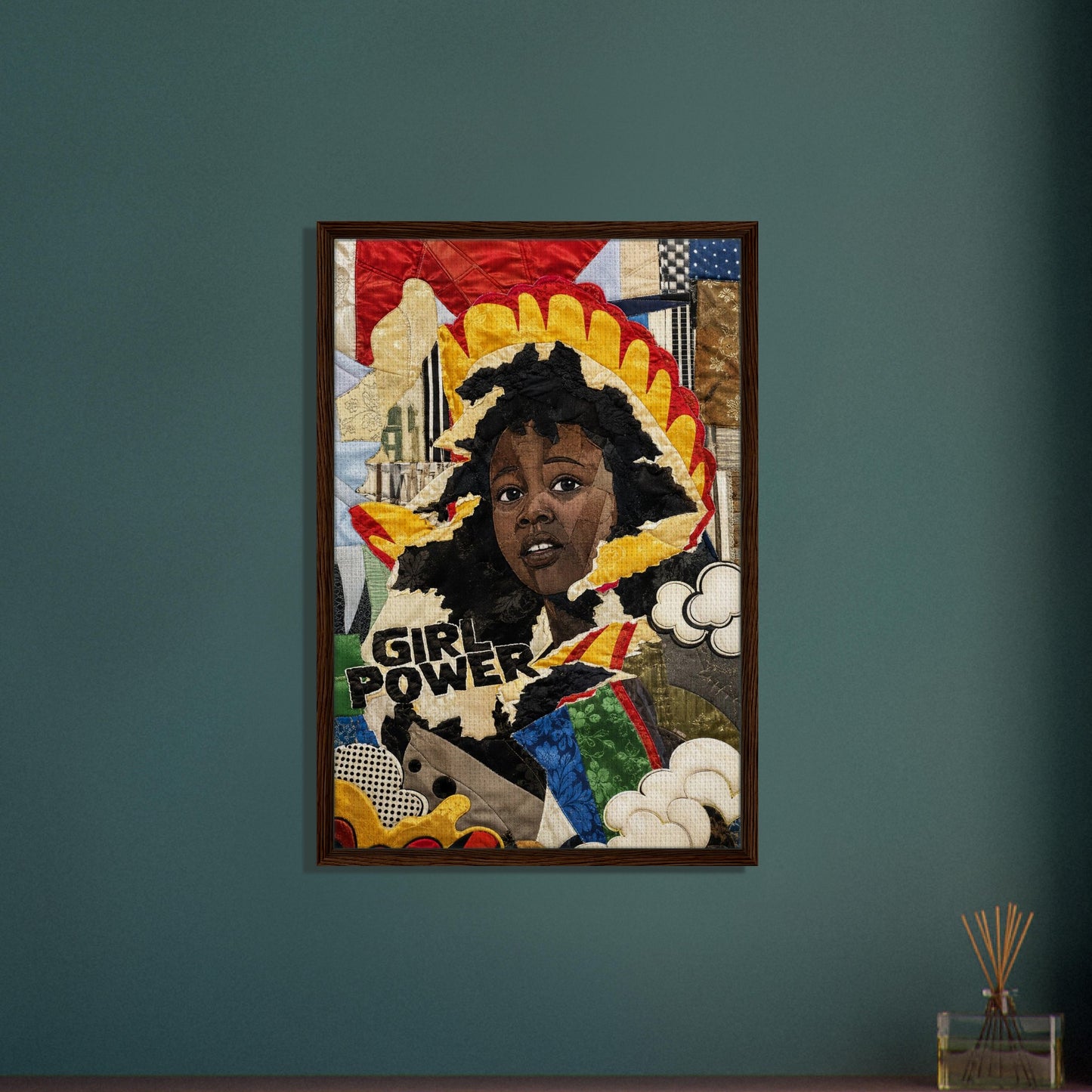 Girl Power Black Girl Framed Canvas Quilt-Inspired Pop-Art