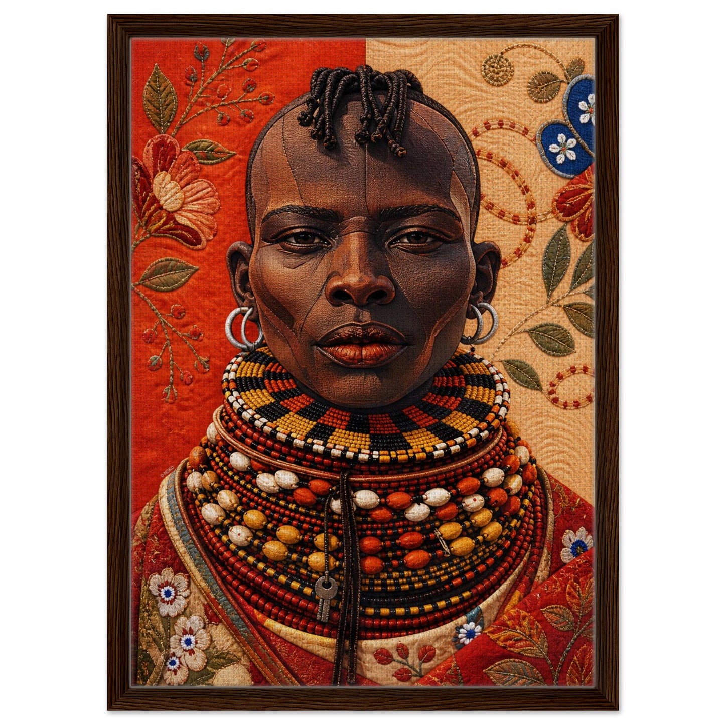 Heritage Black Woman Framed Canvas Quilt-Inspired - Bisa Butler Style