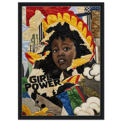 Girl Power Black Girl Framed Canvas Quilt-Inspired Pop-Art