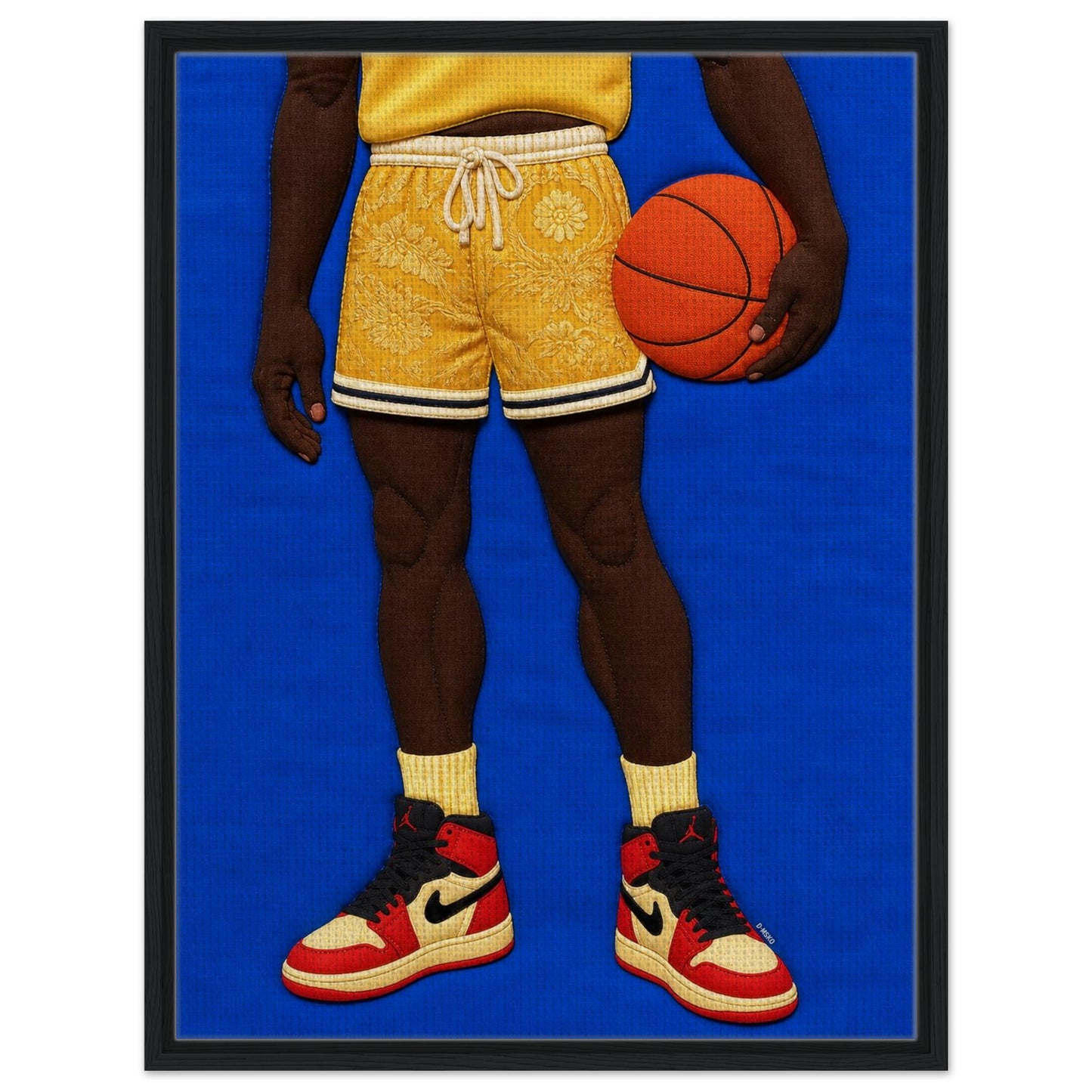 Quilted Basketball Framed Canvas Quilt-Inspired Afrocentric
