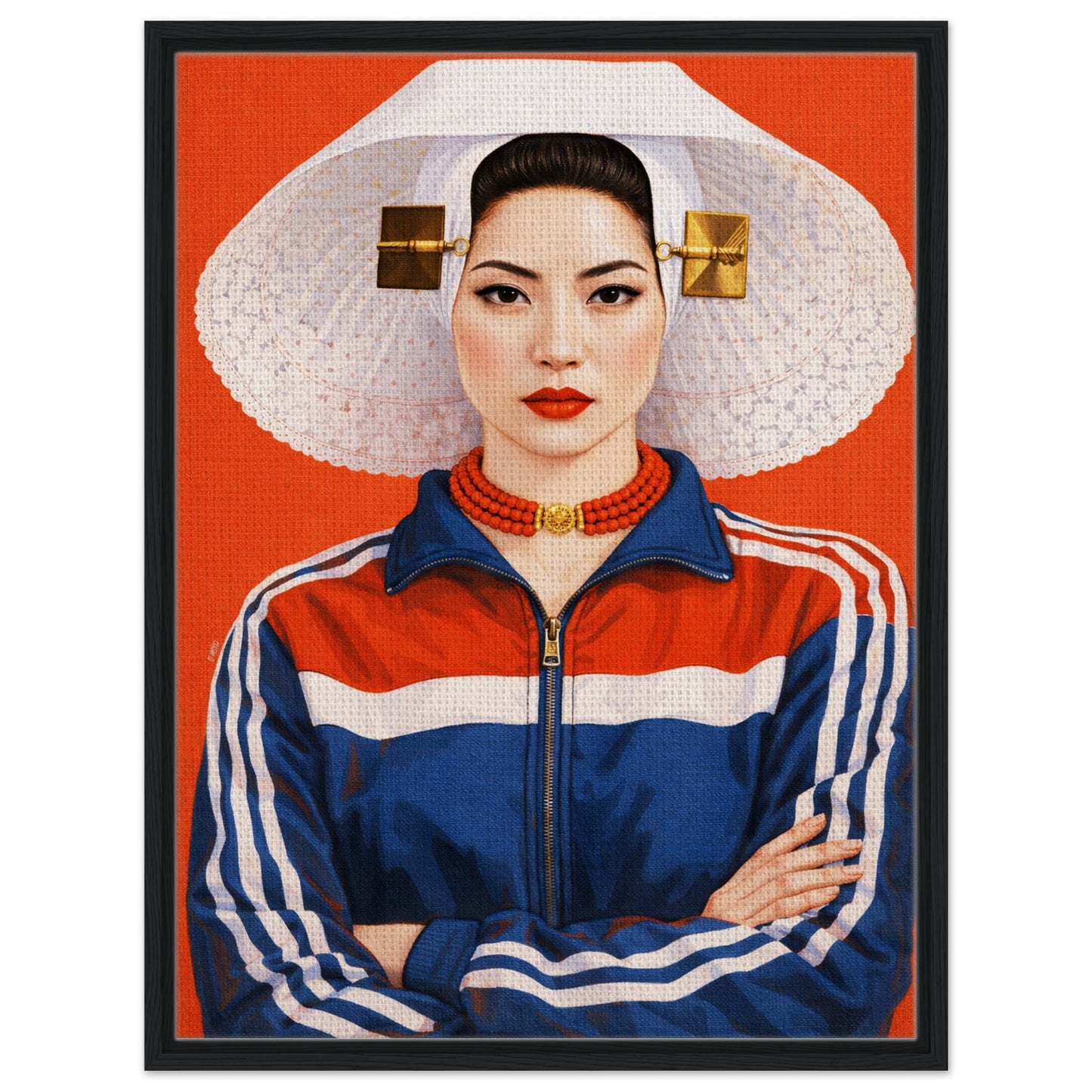 Zeeland Bonnet Dutch Costume Framed Canvas Mixed-Cultural Portrait