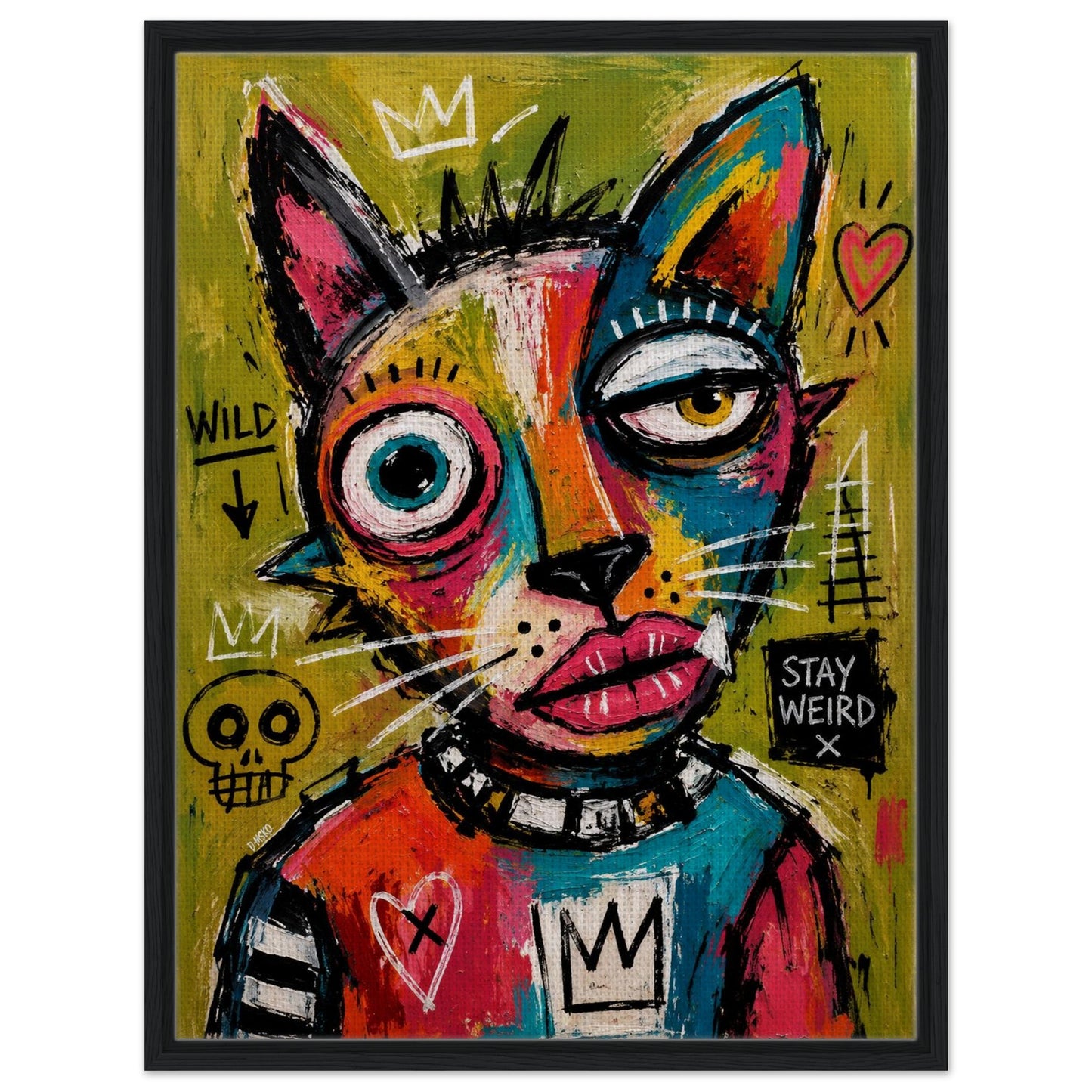 Stay Weird Cat Framed Canvas Neo-Expressionist Graffiti-Inspired